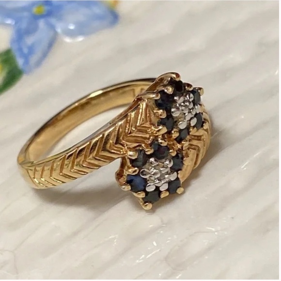 Vintage Ross-Simons Gold-Sterling Sapphire Bypass Ring - Picture 6 of 6